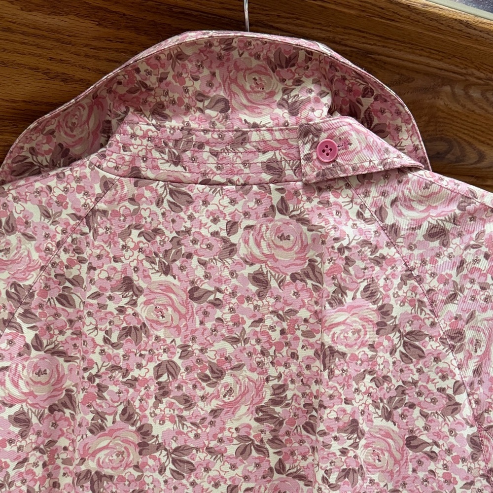 London Fog Pink Floral Double-Breasted Trench Coat, Size L Petite, EUC - Picture 8 of 8